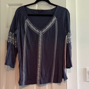 Ann Taylor Blue Top with White Pattern